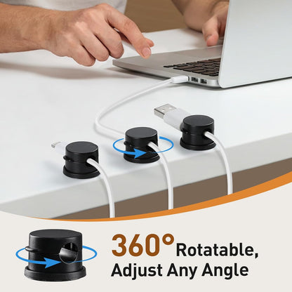 AGPTEK 8 Pack Magnetic Cable Clips, Upgraded 360° Rotatable Cord Holder Clips for Nightstand, Desk Cord Organizer Adhesive Wire Management Home Office Phone Charging Cords USB Cable Keeper (Clear)