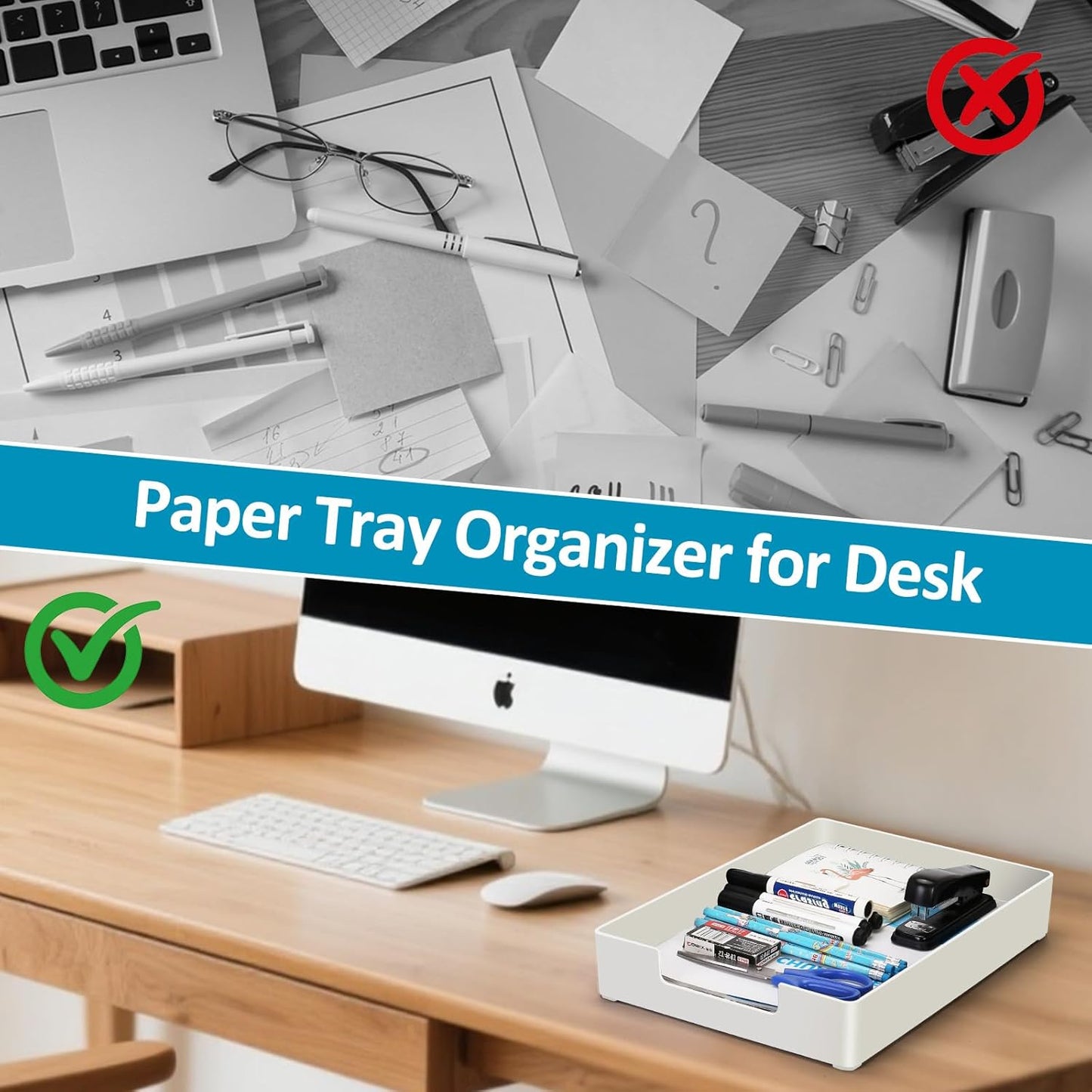 Letter Tray, Desk Organizer Tray, A4 Plastic Paper Tray Organizer for Desk, Stackable Rectangular Inbox Mail File Holder, Drawer Organizer for Desk Accessories Office School Home Supplies (Black)