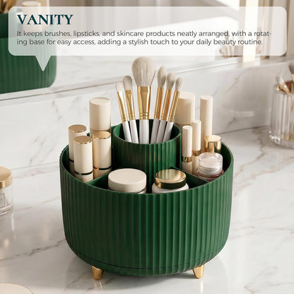 KONVINIT Pencil Pen Holder for Desk, 5 Slots 360 - Degree Rotating Desktop Organizer, Cute Desk Organizers and Accessories for School, Home, Office and Art Supply, Beige