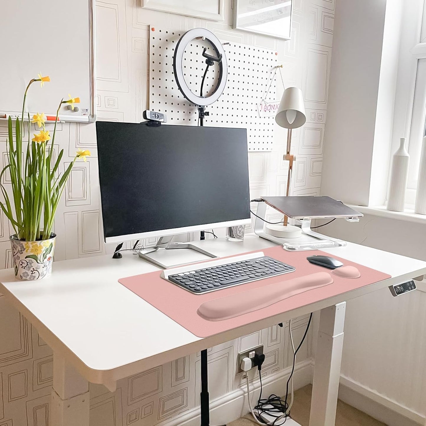 Mouse Pad and Keyboard Wrist Rest, 3-in-1 Large Keyboard and Mouse Pad Set, Ergonomic Wrist Rest for Computer Keyboards, Non-Slip Desk Mat Protector for Women (Purple Pink, 31.5" X 15.7")