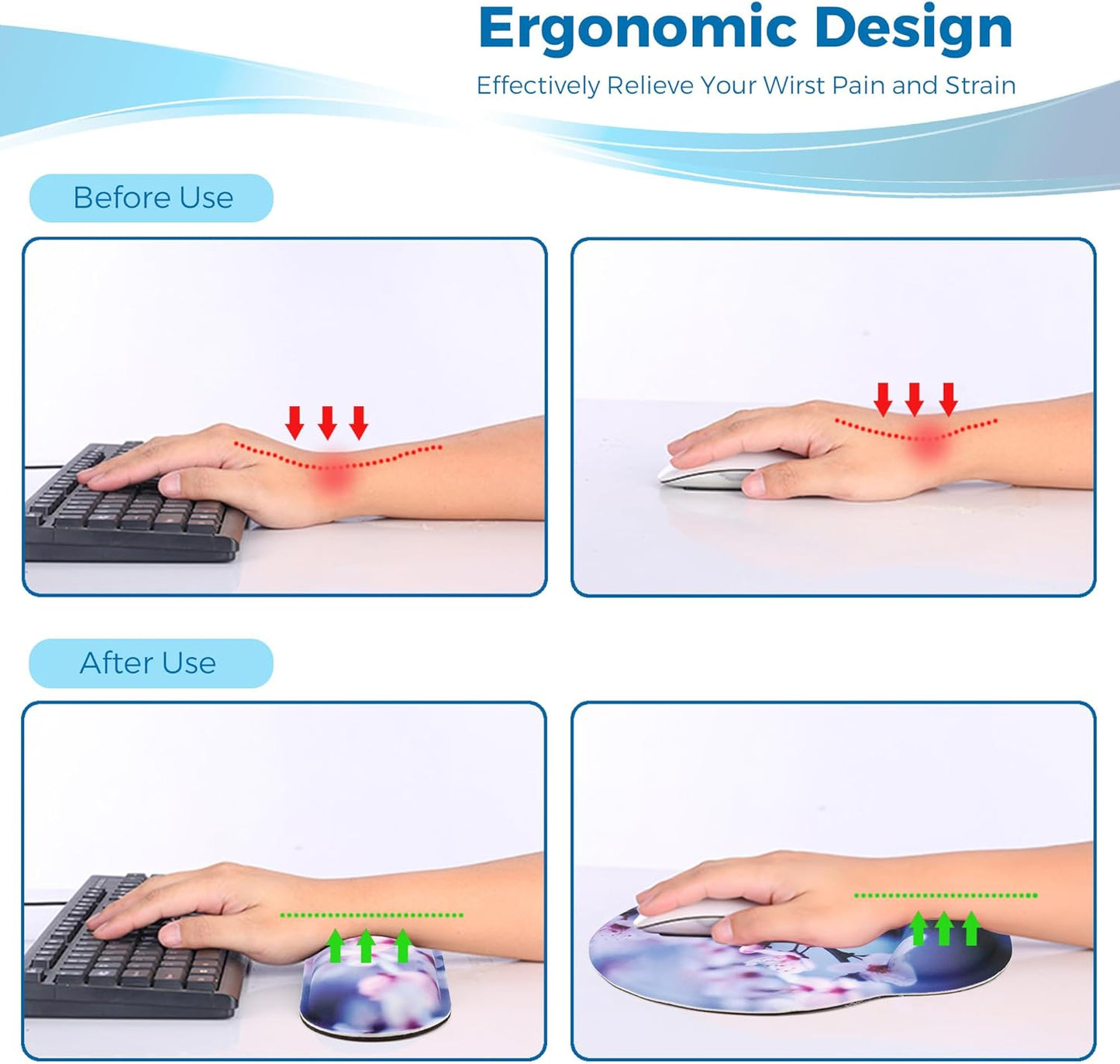 Mouse Pad and Keyboard Wrist Rest Support, with Non-Slip PU Base,Gel Mouse Pad with Coaster,Pain Relief for Gaming, Computer,Office -Beach
