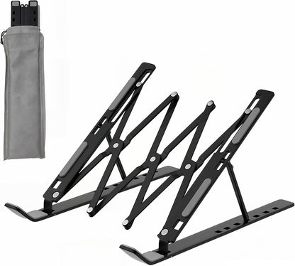 Ergonomic 7-Levels Angles Adjustable Laptop Stand, Portable Laptop Stand for Desk, Aluminum + Silicone Foldable Ventilated Cooling Laptop Riser for 10-17” Laptops, Tablets (Silver)