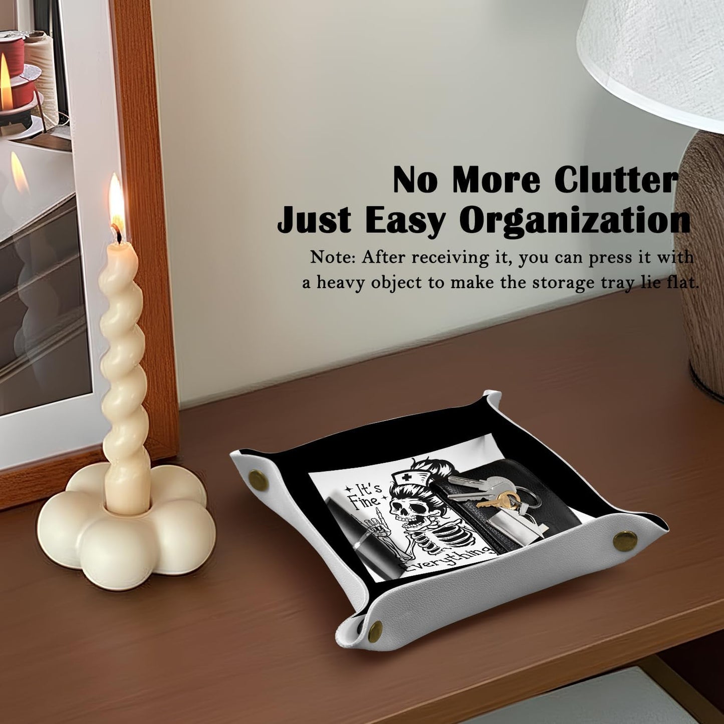 Inspirational Gifts for Women Jewelry Valet Tray, Motivational Positive Affirmations Gifts for Women, Blue Retro Nightstand Desk Accessories PU Leather Tray Organizer for Jewelry Rings Watches