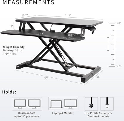 VIVO 26 inch Desk Converter, K Series, Height Adjustable Sit to Stand Riser, Dual Monitor and Laptop Workstation with Keyboard Tray, Black, DESK-V026KB