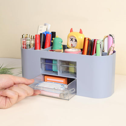 INSTOME Pencil Pen Holder for Desk with 3 Drawers - All-In-One Desk Organizer - Perfect Desk Accessories for Office Use - Stylish & Convenient Desk Organizers and Accessories (Beige)