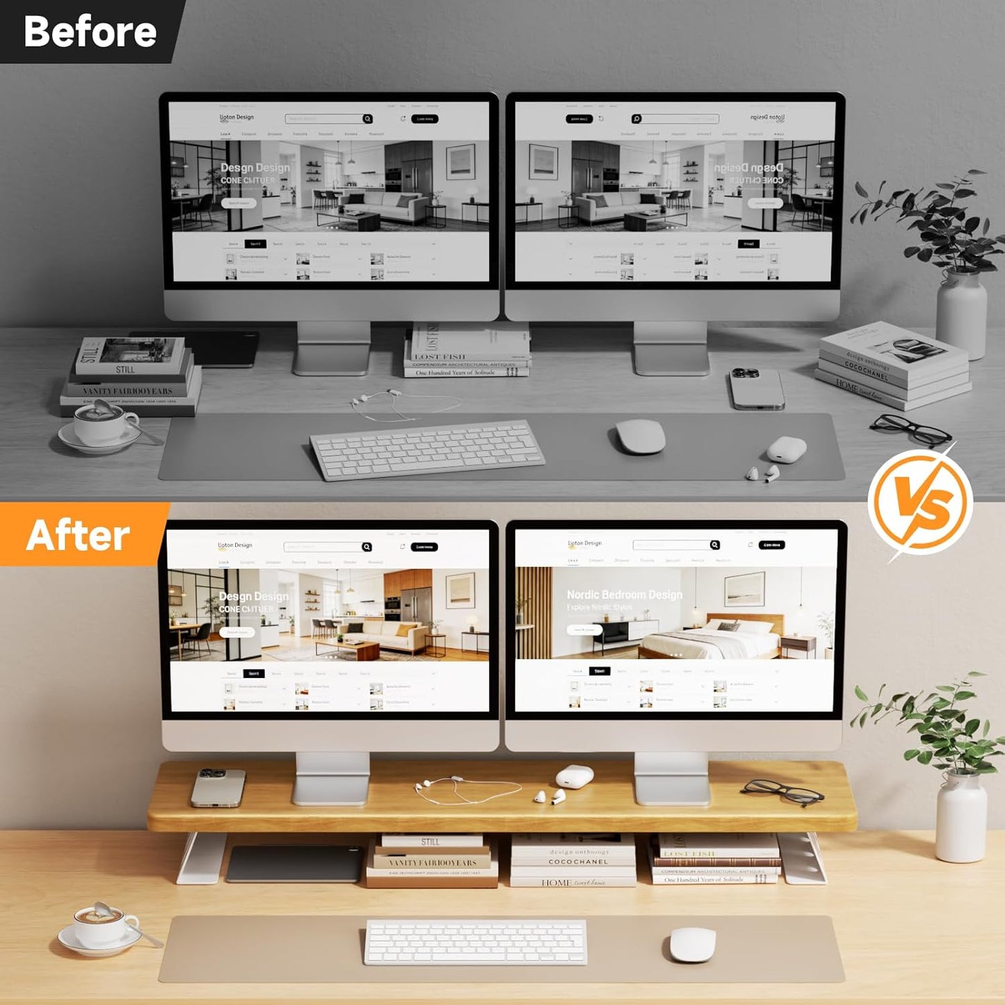 Monitor Stand Riser, 39 Inch Large Wood Monitor Stands for 2 Monitors