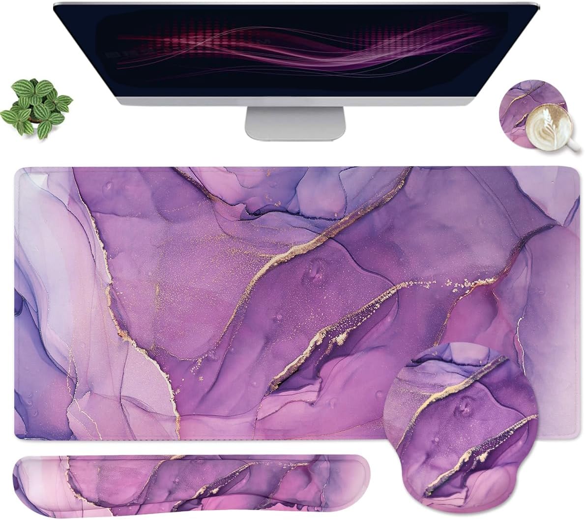 Memory Foam Ergonomic Keyboard Wrist Rest Pad and Mouse Wrist Rest Support Mouse Pad Set for Office Gaming Easy Typing-Pink Fluid