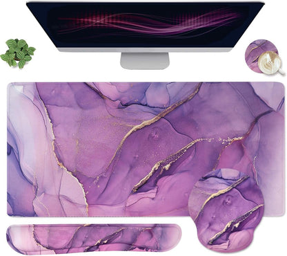 Memory Foam Ergonomic Keyboard Wrist Rest Pad and Mouse Wrist Rest Support Mouse Pad Set for Office Gaming Easy Typing-Pink Fluid