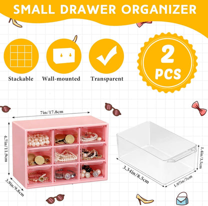 Wenqik 2 Pcs Mini Storage Drawers Teacher Toolbox Organizer with 9 Clear Drawers Small Plastic Desktop Teacher Desk Craft Organizer for Classroom Office 7" x 3. 9" x 4. 7"(Green)
