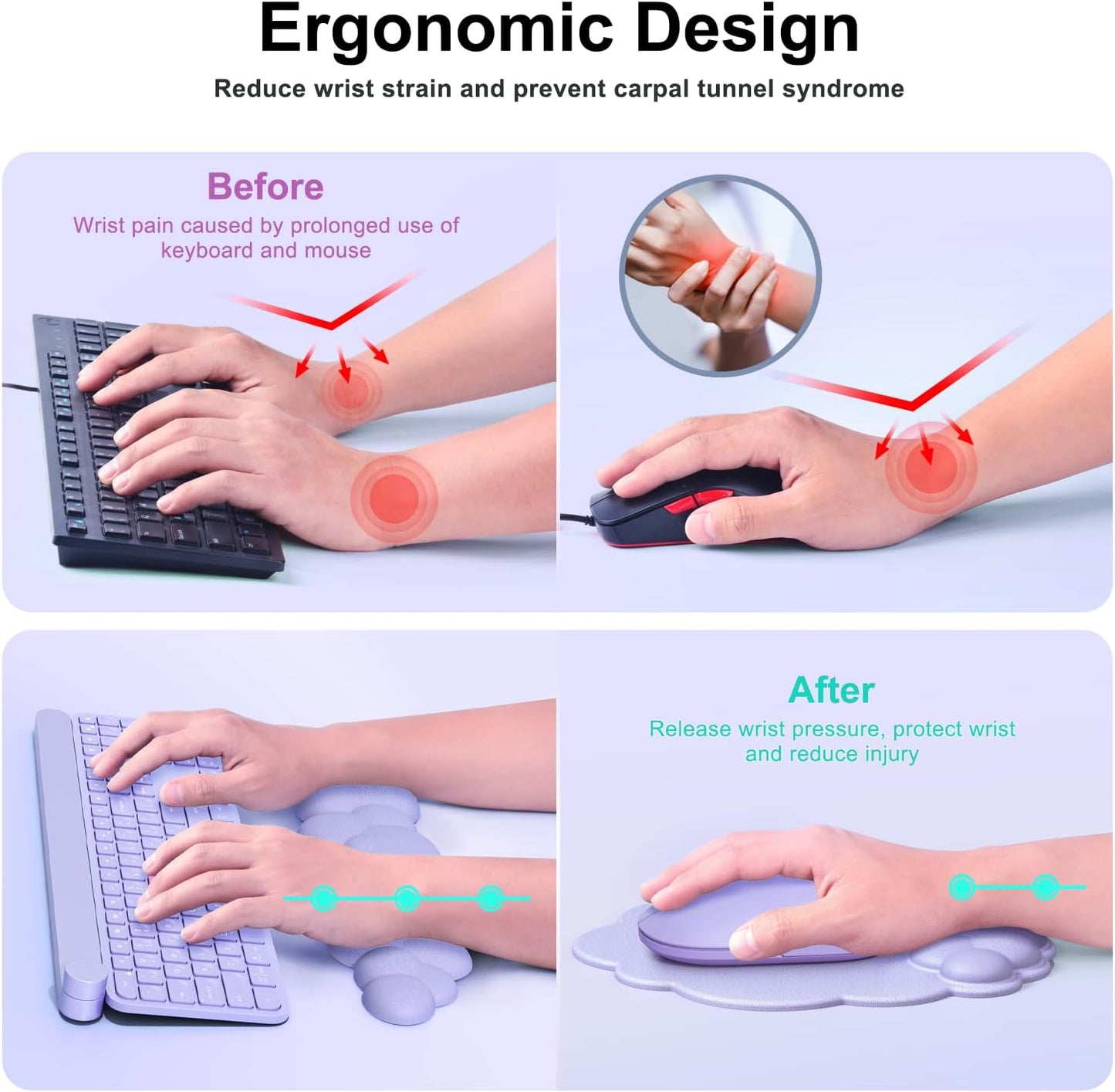MOKURU Cloud Mouse Pad with Wrist Rest, Cloud Keyboard Wrist Rest, Mouse Pad Wrist Support, Ergonomic Keyboard Mouse Wrist Support White