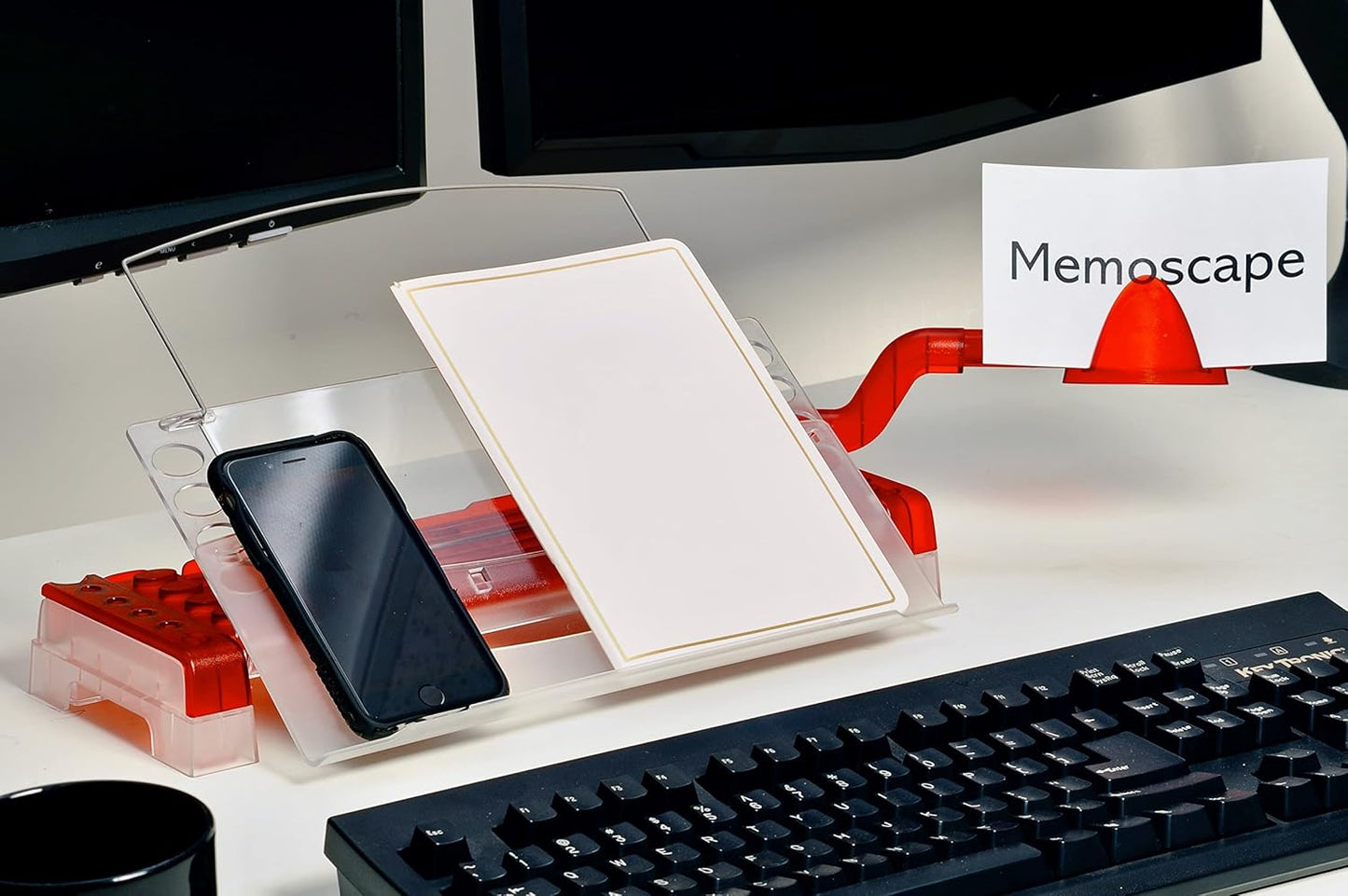 MemoScape Adjustable in-Line Document Holder for Typing | Reduces Neck Strain, Improves Focus, Boosts Desk Organization, and Workflow | Paper Holder Stand for Desk and Home Office - Black (VUR 2060)
