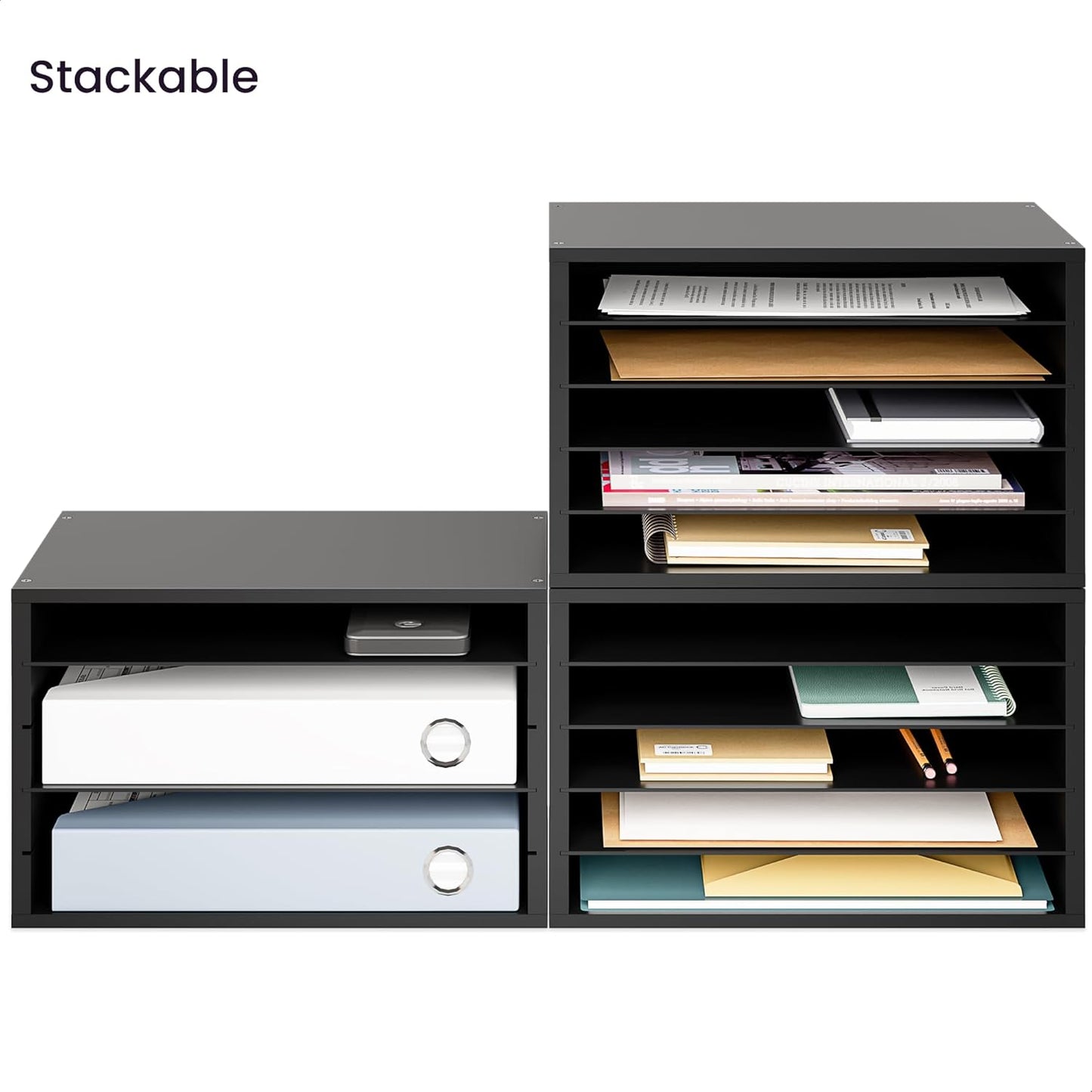 Ballucci 4-Tier Paper Organizer for Desk, Stackable Organizer Tray, Desk Storage Shelves, Stacking Letter Paper Tray Sorter for Classroom, Office, White