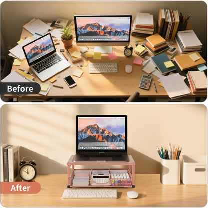 Small Laptop Stand for Desk, Monitor Stand Riser, Office Desk Accessories, Computer Desktop Stand with Drawer for Home, Office, School (Mint Green)