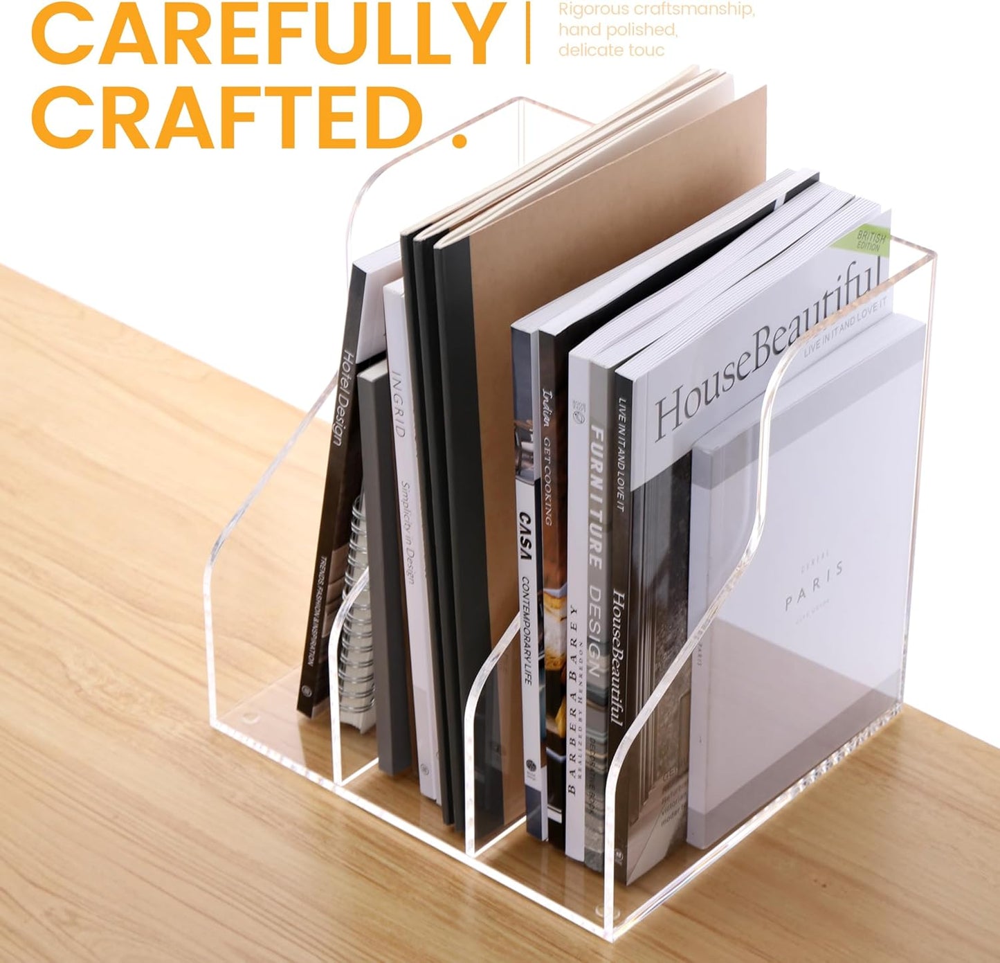 Magazine Holder, Clear Acrylic Magazine Rack, File Organizer for Office Desk, Book Organizer,-One-Piece-3 Vertical spaces,1 pack (B5)……