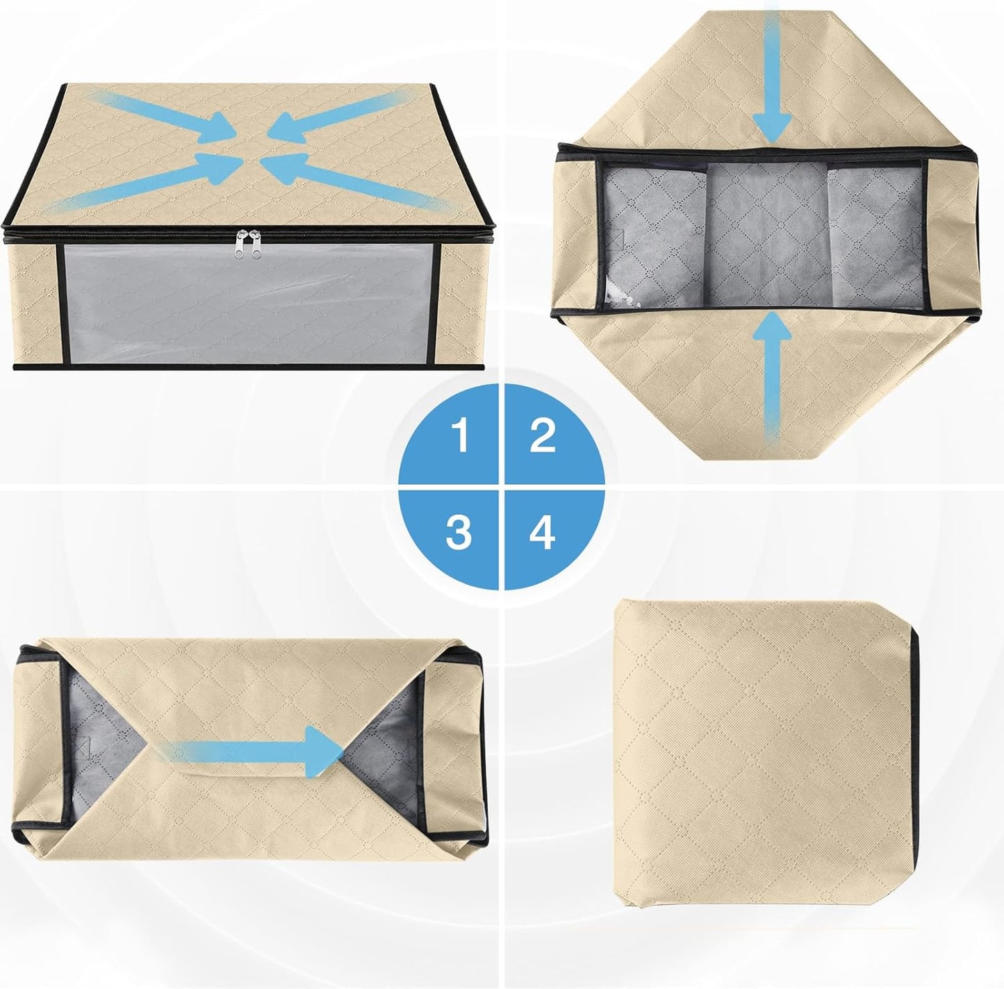 HomeHacks Storage 3-Pack Clothes Organizer Storage Bags Foldable Storage Box with Large Clear Window Sturdy Handles for Closet, Dorm, Pillows, Bedding, Clothes, Blankets, 35L, Gray