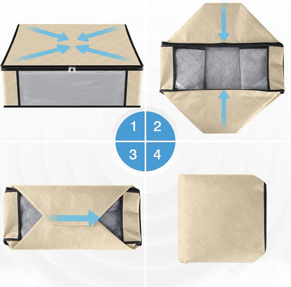 HomeHacks Storage 3-Pack Clothes Organizer Storage Bags Foldable Storage Box with Large Clear Window Sturdy Handles for Closet, Dorm, Pillows, Bedding, Clothes, Blankets, 35L, Gray