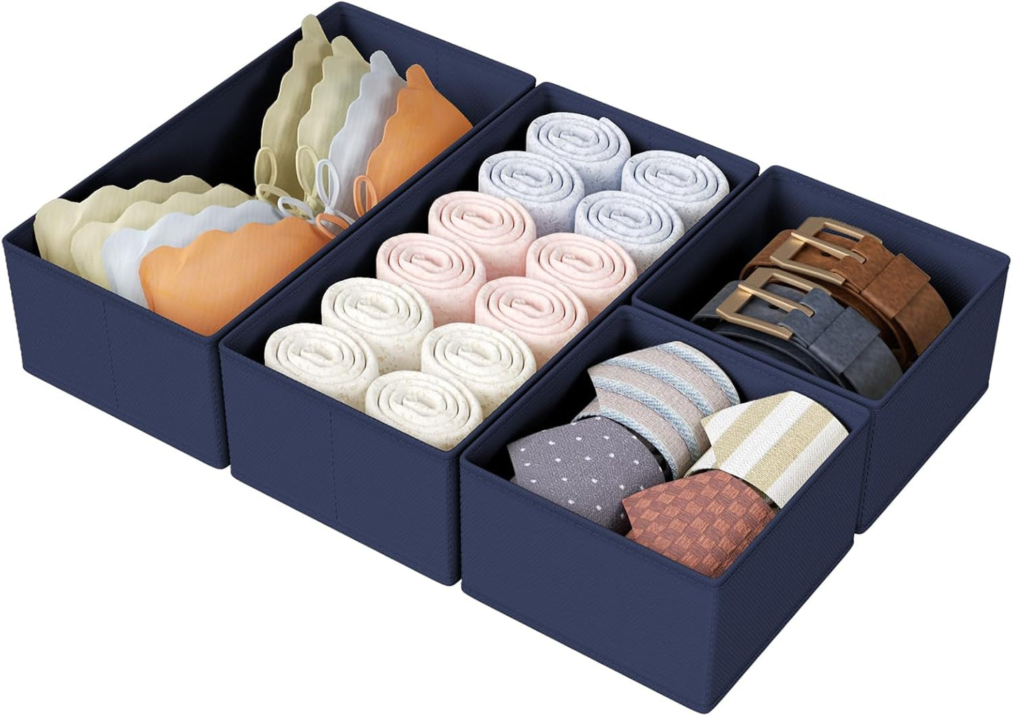 DIMJ Drawer Organizers Clothes, Dresser Organizer Bins for Baby Clothes,Underwear and Sock, Fabric Closet Organization and Storage Boxs, Drawer Dividers for Nursery, Clothing, Tie - 4 Pack, Beige