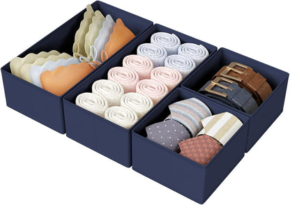 DIMJ Drawer Organizers Clothes, Dresser Organizer Bins for Baby Clothes,Underwear and Sock, Fabric Closet Organization and Storage Boxs, Drawer Dividers for Nursery, Clothing, Tie - 4 Pack, Beige