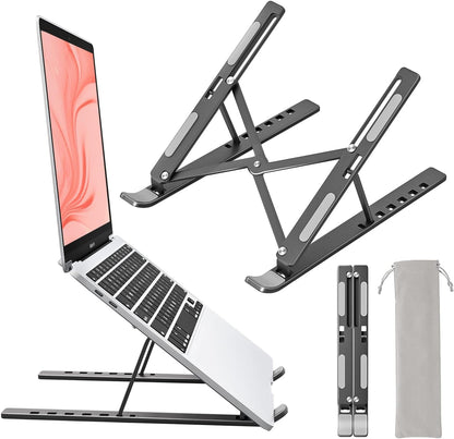 Laptop Stand for Desk, Aluminum Metal MacBook Stand，Computer Riser for Desk, Portable Foldable Adjustable Notebook Holder, Compatible with 10-15.6 Inch Laptops, iPad, Silver.