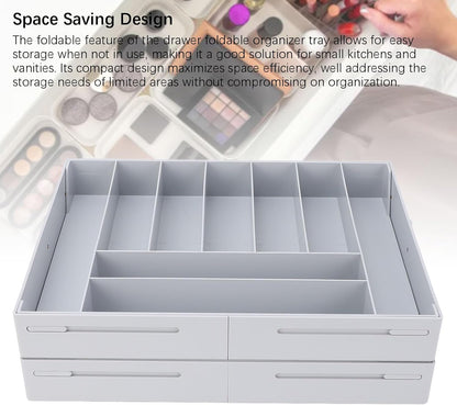Extra Large and High Drawer Organizer, 2 Tier Smart Expandable Desk Organizer, Multi Level Junk Drawer Organizer for Makeup, Jewelry, Desk, Office Drawers (Gray)