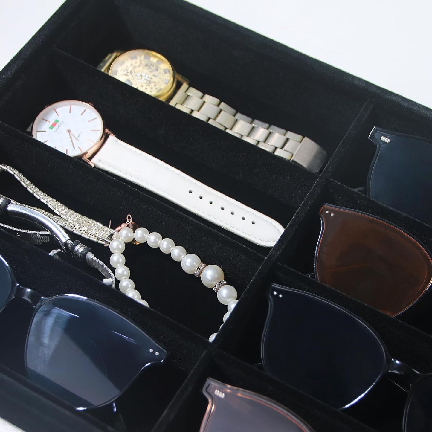 Coward Stackable Jewelry Trays Organizer Set with Clear Lid, Trays for Drawer, Earring Necklace Bracelet Ring Display Organizer (beige(ring+12girds+30girds+The glass lid))