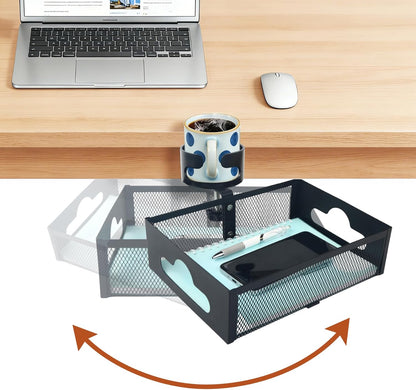 Under Desk Organizer 360° Swivel,under Desk Drawer, Clamp-On No Drill Installation,Sturdy Mesh Storage Drawer for Office,Drawing Room and Kitchen Room,Art Supplies and More(Without Cup Holder)