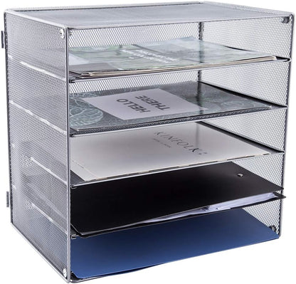 EASEPRES 3 Tier Mesh Desk Organizer Tray, File Paper Letter Folder Holder Desktop Paper Sorter Mail Organization Rack Storage Accessories, for Office Home School Classroom, Black