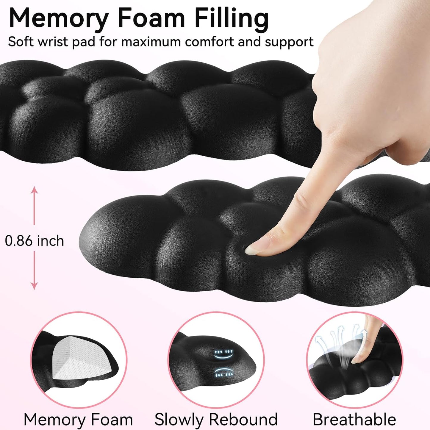 Sushret Cloud Wrist Rest for Computer Keyboard, 4-in-1 Memory Foam Leather Cloud Keyboard Wrist Rest and Mouse Pad Set with Ergonomic Support for Arm and Palm Cushion, Gaming/Work Setup, Rainbow