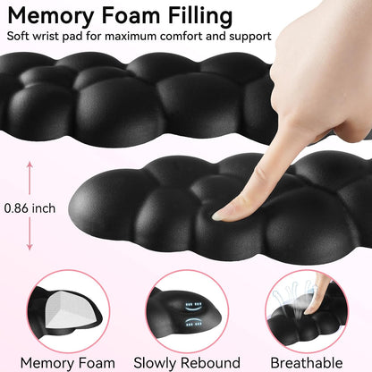 Sushret Cloud Wrist Rest for Computer Keyboard, 4-in-1 Memory Foam Leather Cloud Keyboard Wrist Rest and Mouse Pad Set with Ergonomic Support for Arm and Palm Cushion, Gaming/Work Setup, Rainbow
