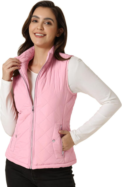 Allegra K Women's Puffer Vest Stand Collar Lightweight Gilet Quilted Zip Vest
