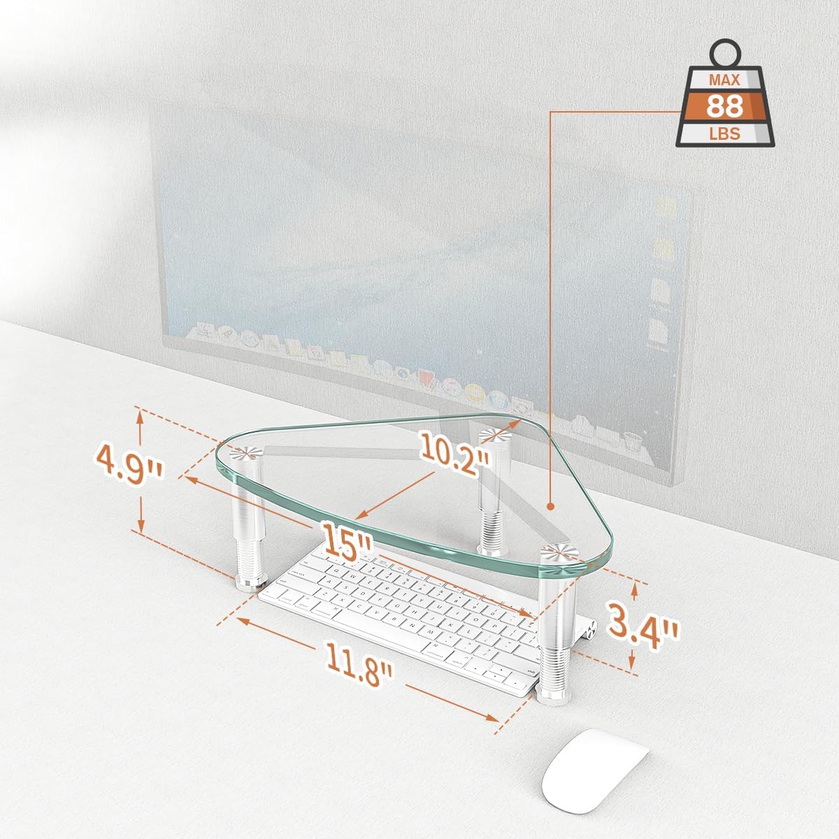 Hemudu Tempered Glass Computer Monitor Riser/Triangle Save Space Desktop Corner Stand for Computer Monitor & Laptop Black HD01B-003