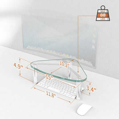 Hemudu Tempered Glass Computer Monitor Riser/Triangle Save Space Desktop Corner Stand for Computer Monitor & Laptop Black HD01B-003