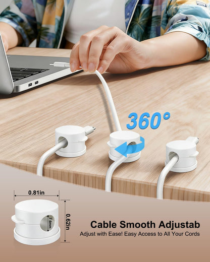 OneLeaf 8 Pack 360° Rotatable Strong Magnetic Cable Clips Cord Holder for Nightstand, 1s Lock Phone Charger Holder, Adhesive Magnetic Cord Clips for Home/Office/Car/Game Station, Smooth Adjustable