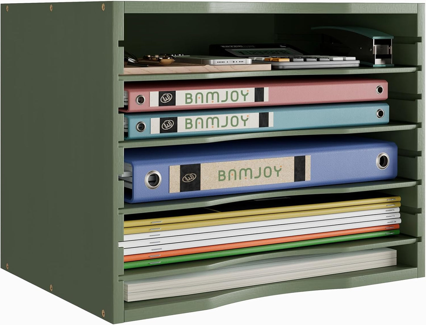 Bamjoy Bamboo 5 Tier Desktop Organizer, Paper Organizer Mail Sorter, File Holder Letter Document Storage with Adjustable Shelves for School Home Office, Natural