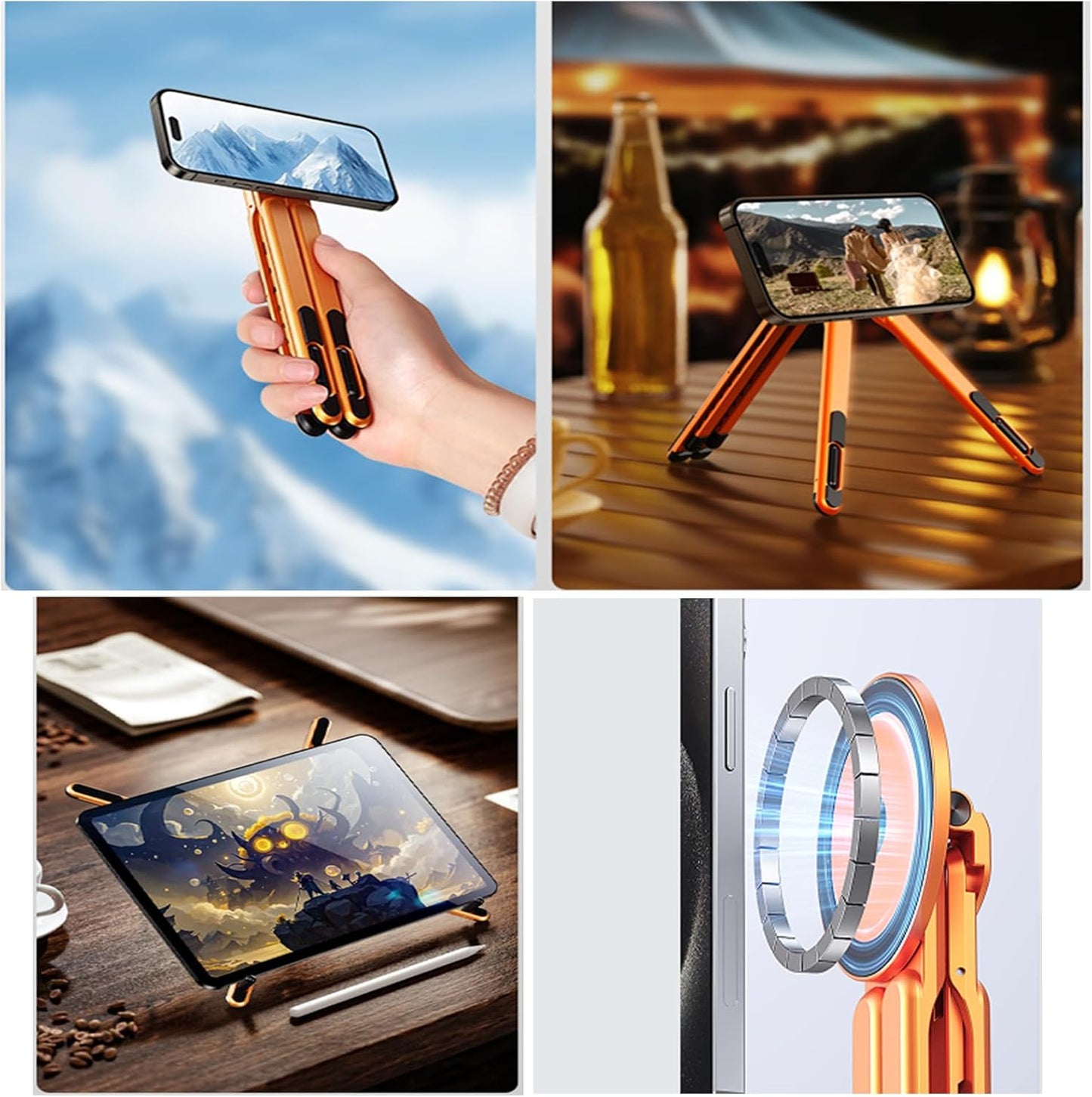 Laptop Stand for Desk, Adjustable Aluminum Alloy Magnetic Foldable Phone Stand, 8 Level Height Adjustable Laptop Stand, 3 in 1 Computer Riser for Phone, Tablet and Laptop