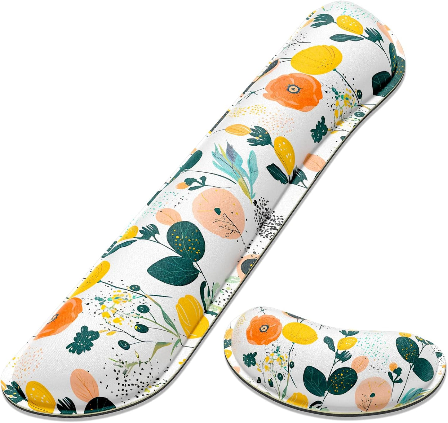 Dapesuom Enlarge Keyboard Wrist Rest, Memory Foam Wrist Cushion for Desk Mats Support, Cute Pain Relief Keyboard Mouse Pad Rests Set with Non-Slip Base for Gaming Laptop Office Computer, Green Leaf