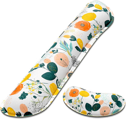 Dapesuom Enlarge Keyboard Wrist Rest, Memory Foam Wrist Cushion for Desk Mats Support, Cute Pain Relief Keyboard Mouse Pad Rests Set with Non-Slip Base for Gaming Laptop Office Computer, Green Leaf