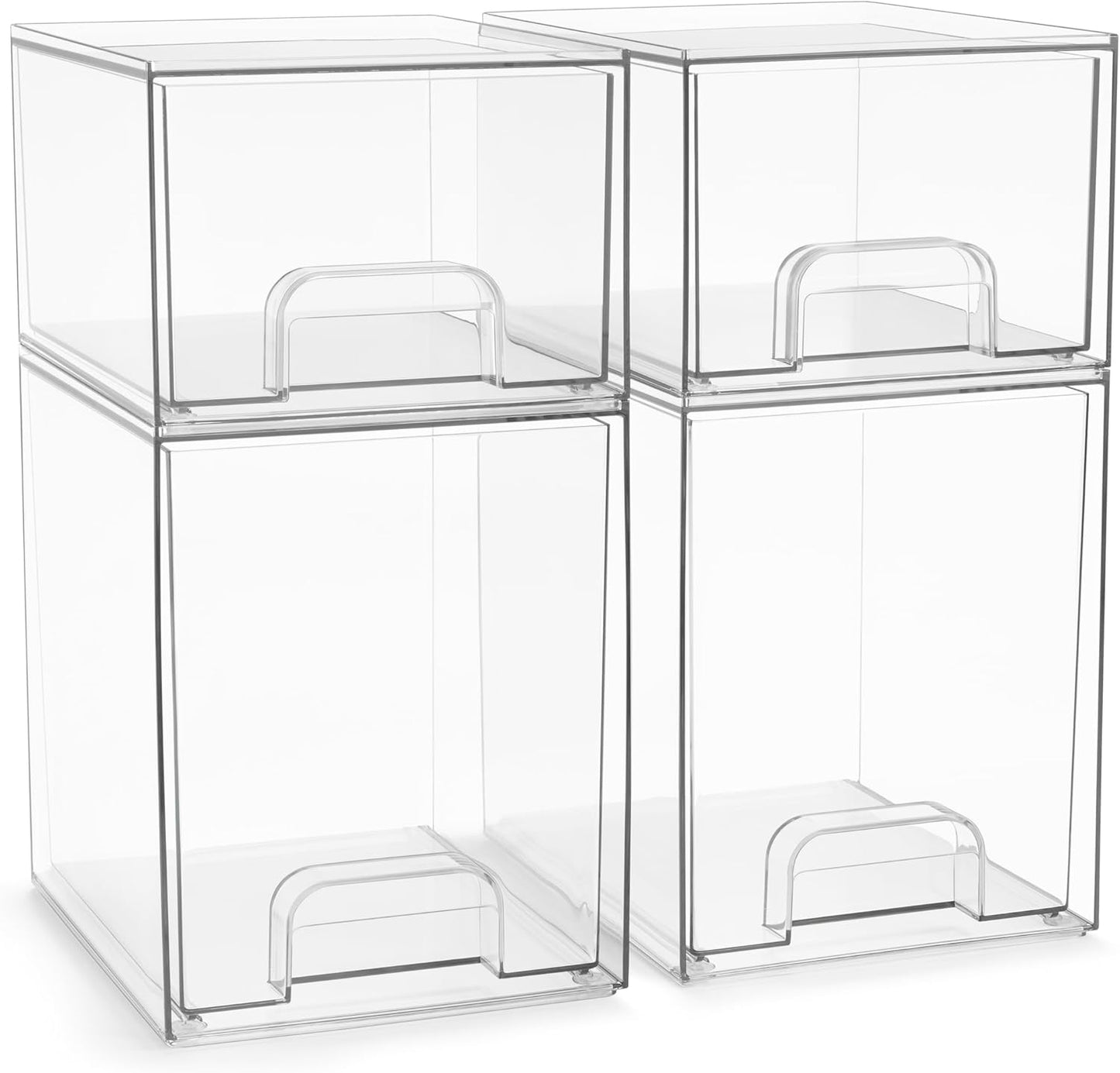 Sorbus Acrylic Storage Containers - 2 Pack, Stackable Storage Bins Set for Bathroom Organization - Clear Acrylic Drawer Organizers - Makeup Case Pull-Out Drawers (7.6’’ Tall)