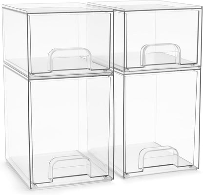 Sorbus Acrylic Storage Containers - 2 Pack, Stackable Storage Bins Set for Bathroom Organization - Clear Acrylic Drawer Organizers - Makeup Case Pull-Out Drawers (7.6’’ Tall)