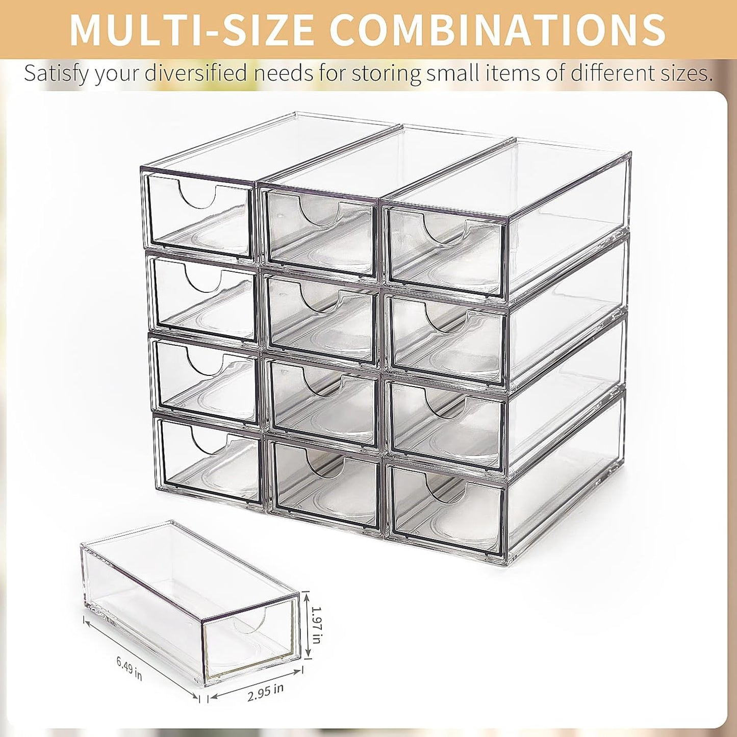 Desk Organizer with Drawers, Stackable Plastic Storage Drawers for Makeup or Desk Organization, Cabinets for Office Dressing Countertop Bathroom Bedroom (6 Packs)