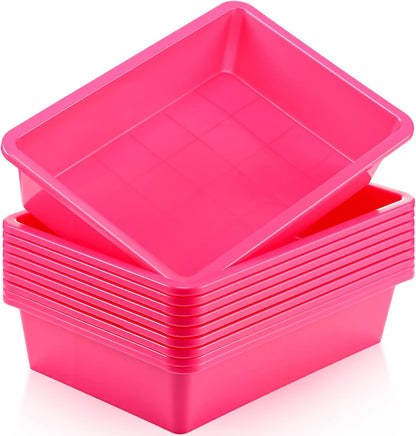 Hoteam 10 Pcs Flat Storage Organizer Tray Bin Paper Tray for Classroom Plastic Stackable File Organizer for School Office Teacher Book Organization(Clear,13.78 x 9.84 x 3.15 Inch)