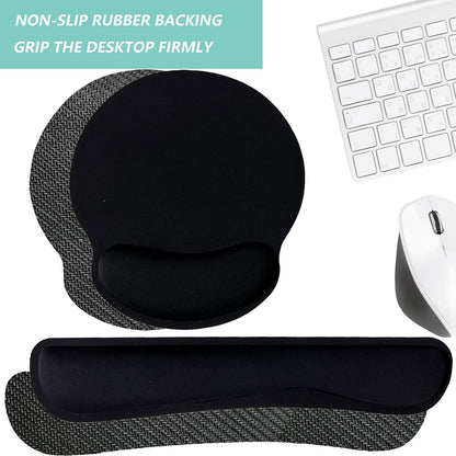 Keyboard Wrist Rest Pad Mouse Pad with Wrist Support Set of 3, Mousepad with Non-Slip Rubber Base, Ergonomic Memory Foam Mouse Wrist Cushion Support for Home Office Laptop Computer, Flower Black