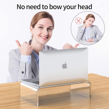 Acrylic Monitor Stand Riser Acrylic Laptop Stand for Desk Clear Computer Monitor Stand for Desk Accessories White Aesthetic Decorations for Office Home iMac Organizer