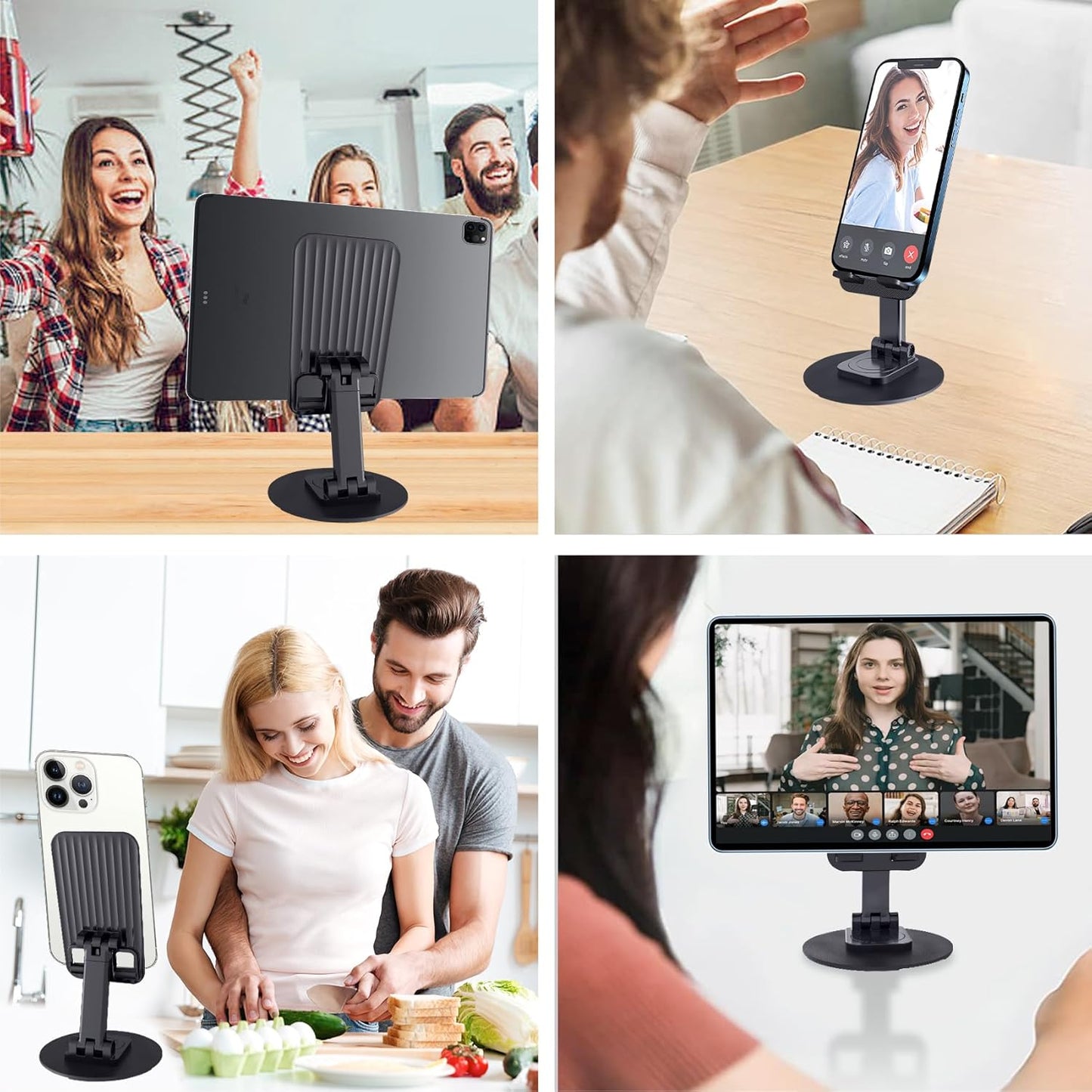 Cell Phone Stand, Adjustable Phone Holder 360° Rotation Fully Foldable Desktop Dock Compatible with iPhone 16 15 14 13 Pro Max Android Smartphone E-Reader Tablets (Black)