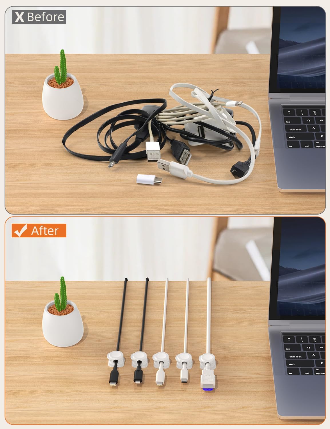 Cable Clips, 8 Pack Magnetic Cord Organizer, Reusable and Convenient Cable Management TIKIWIK Desk Organizer, Strong Adhesive Cord Holder for Nightstand Home Car Office Desk Accessories (White)