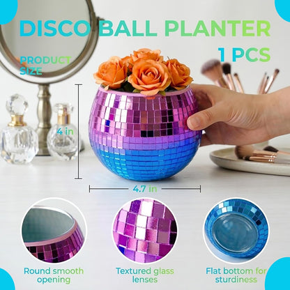 Glass Disco Ball Pen Holder with Smooth Grouting - Premium Mirror Mosaic Pencil Cup for Desk, Cute Makeup Brush Holder, Aesthetic Room Decor Gift (Iridiscente)