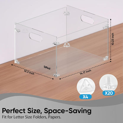 Silreck® Clear Acrylic File Organizer for Desk – Desktop Document Holder for A4 & Letter Size Papers, Sturdy Acrylic to Keep Office & Home Documents Neat