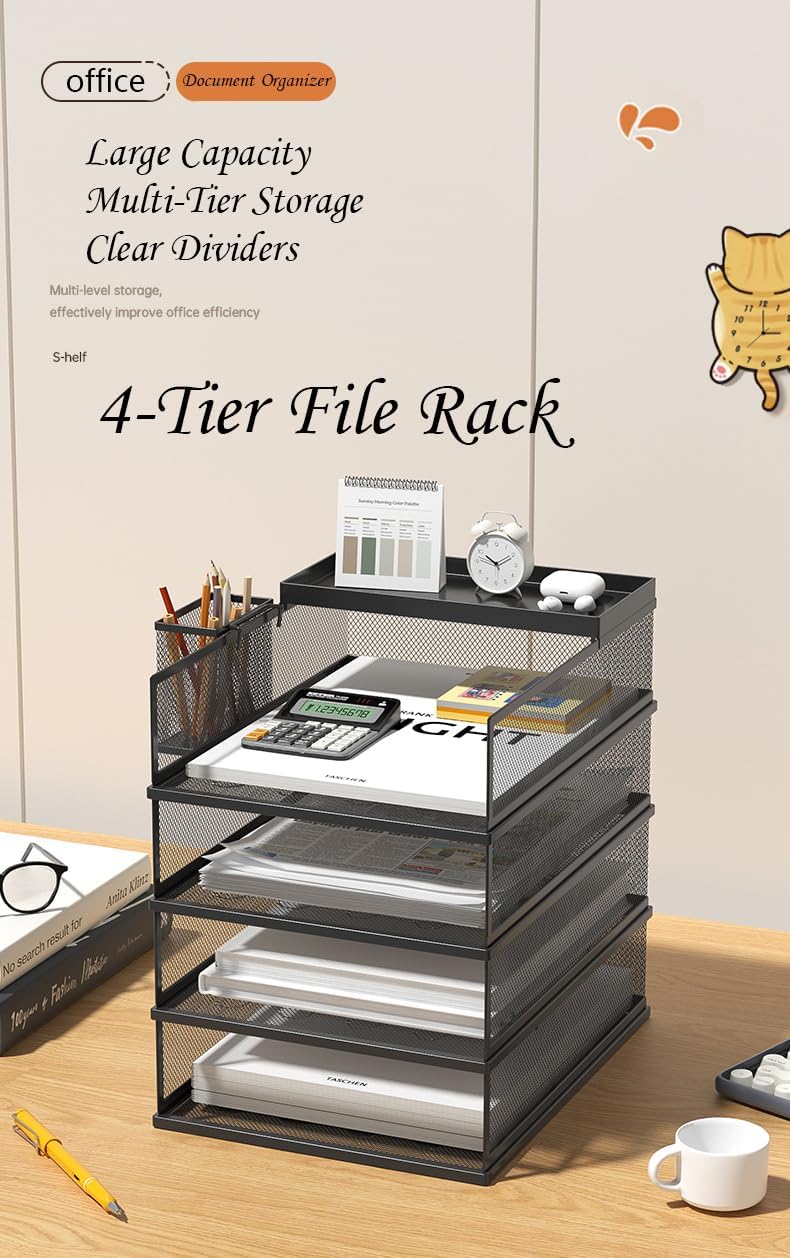 2/4/6 Tier Paper Organizer Letter Tray, Clear Acrylic Layer Stackable Paper Sorter, Plastic A4 Office File Folder Holder for for Desk Accessories, Notes, Pens, File, Document (Clear, 4 Tier)