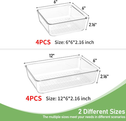6 Pack Drawer Organizers, Plastic Clear Acrylic Non Slip Non Cracking kitchen drawer organizer Stackable Bathroom Drawer Organizer Trays, Storage Bins for Makeup, Bathroom, Kitchen Office