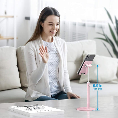 OMOTON Cell Phone Stand, Angle Height Adjustable Phone Holder, Aluminum Desktop Phone Dock for Desk, Compatible with iPhone 17 Pro Max, All Smartphones and Tablets(4-11''), Silver